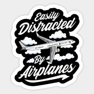 Cute & Funny Easily Distracted By Airplanes Pun Sticker